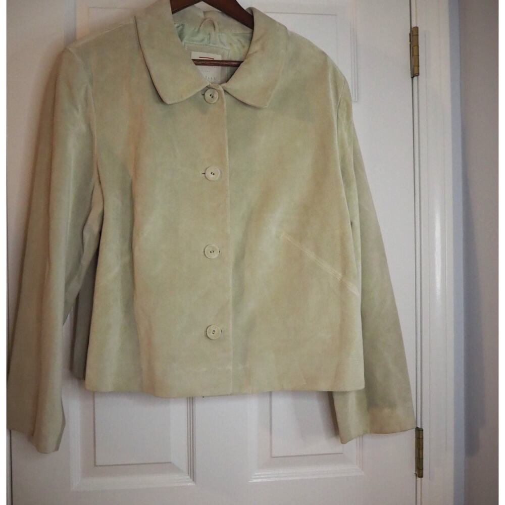 J Jill Womens XL Milkweed Green Suede Leather Button Front Jacket Lined NWT $178